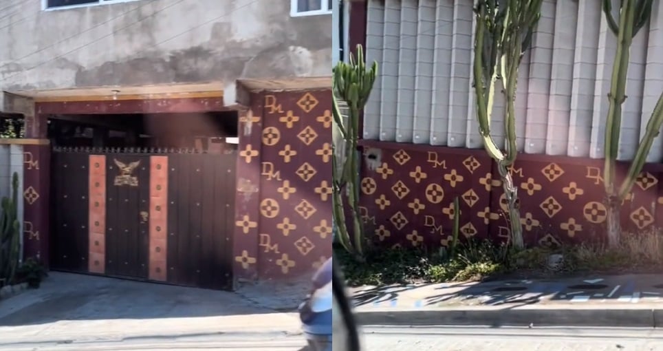 Exhiben casa pintada con logos de Louis Vuitton en Tijuana y se