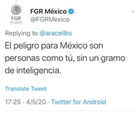 Insulta cuenta oficial de FGR a usuaria en Twitter