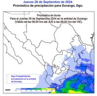 Solo en 6 estados de México no habrá lluvias, entre ellos Durango