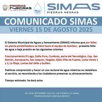 Fallan plantas potabilizadoras de SIMAS Piedras Negas deja sin agua 14 colonias