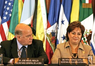 José Miguel Insulza secretario de la OEA y la secretaria de Relaciones Exteriores, Patricia Espinosa durante la inauguración de la Segunda Conferencia de los Estados Parte de la Convención Interamericana contra la Fabricación y el Tráfico Ilícito de Armas. (El Universal) 