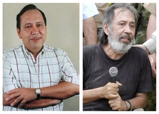 Combo de fotografías del ex congresista Óscar Tulio Lizcano, la imagen de la izquierda fue tomada en 2000, año en que fue secuestrado y la derecha en su comparecencia ante la prensa el domingo. (EFE)
