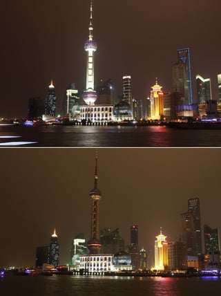 Penumbra. Imagen del Oriental Pearl Tower y sus alrededores en Shanghai, al Este de China.