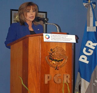 PGR. La procuradora general de la república, Marisela Morales, en la presentación del Programa Interestatal de Capacitación para el Aseguramiento y Procesamiento de Laboratorios Clandestinos.