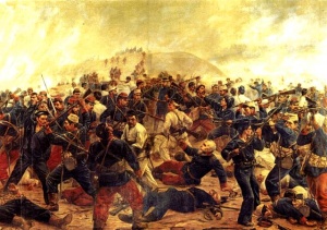 Óleo de Juan Lepiani sobre la Batalla de Arica, durante la Guerra del Pacífico. ARCHIVO