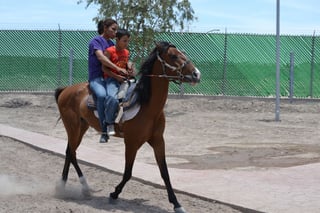 Ofrece alegría. Imelda Urrutia y su caballo 'Tamarindo' son los encargados de realizar la mayor cantidad de paseos para los niños que acuden al área de equinoterapia del nuevo Bosque Urbano de Torreón.