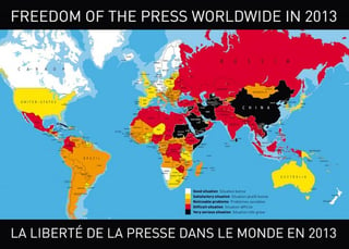 La asociación internacional publicó el mapa que muestra los indicadores para ejercer periodismo. (http://en.rsf.org/)