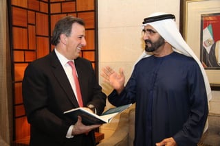 Gira.  El ministro de Relaciones Exteriores, José Antonio Meade (i) y vicepresidente de Emiratos Árabes Unidos, Sheikh Mohamed Bin.
