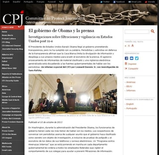 Sitio. Página del Comité para Protección de Periodistas.