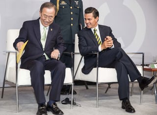 Reunión. El presidente de México, Enrique Peña Nieto, y el secretario general de la UNU, Ban Ki-moon, en reunión.