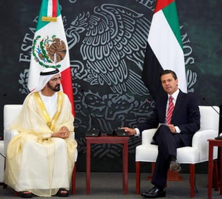 Peña Nieto destacó la voluntad de su Gobierno de ampliar la cooperación cultural, artística, tecnológica y científica con Emiratos Árabes Unidos, y de establecer alianzas estratégicas que permitan la explotación de fuentes de energía alternas, como la solar, la geotérmica y la eólica. (EFE)