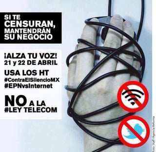 Protestan. Con los hashtags #EPNvsInternet y #ContraElSilencioMX usuarios en Twitter se manifiestan contra ley Telecom.