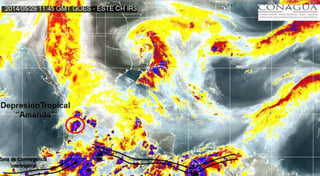 La depresión tropical tiene vientos de 55 kilómetros por hora y rachas de hasta 75 kilómetros por hora. (Conagua) 
