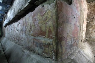 Un mural prehispánico descubierto en 1969 en la zona arqueológica de Cholula, en el estado mexicano de Puebla, ya puede ser admirado por los turistas después de años de labores de restauración. (EFE)