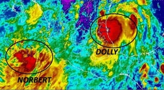  El centro de la tormenta tropical Dolly podría impactar tierra esta noche en el norte de Veracruz y el sur de Tamaulipas. (Twitter)