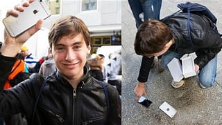 El chico pierde el iPhone 6 de sus manos, el primero que salió de una tienda de Apple en Australia. (INTERNET)