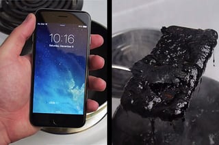El iPhone queda completamente destruido sobre una espesa capa negra. (YouTube)