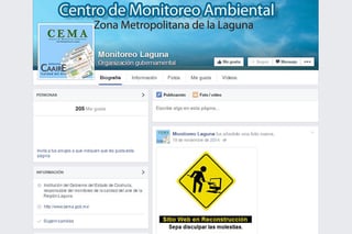 Detenido. En mantenimiento se encuentra la página de Monitoreo Ambiental de la red social de Facebook.