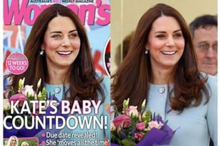 En la portada de la revista se puso más color en los labios y mejillas de la esposa del príncipe Guillermo. (Internet)
