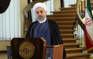 Pacto.  El presidente iraní Hasán Rohaní en una conferencia.