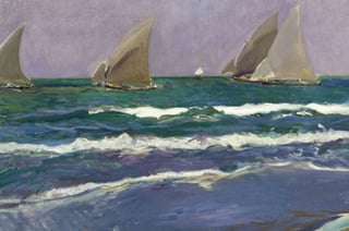 Velas en el mar fue pintado en la Valencia natal de Sorolla y pertenece a una serie de pinturas ejecutadas en el verano de 1908 que muestran playas con barcos y figuras. (TOMADA DE INTERNET)