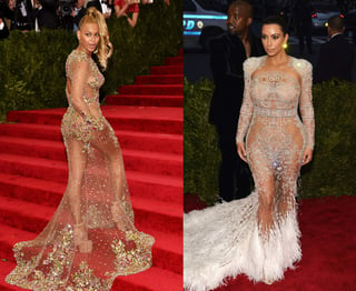 Beyoncé y Kim Kardashian impactaron con sus atuendos en la Gala del Met. (EFE)