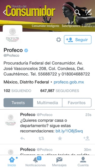 Quejas. Para denunciar, llame al 01 800 468 8722, o escriba al correo asesoria@profeco.gob.mx o por twitter en @Profeco. (Twitter / @Profeco)