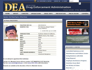 En el sitio web de la dependencia aparece ya la fotografía del mexicano en la agencia de El Paso, Texas, por el delito de conspiración y posesión de sustancias controladas para la producción y distribución de drogas. 