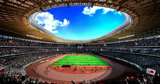 Maqueta de lo que sería el estadio olímpico de Tokio, a cargo del arquitecto Kengo Kuma y su compañía. 