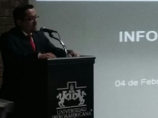 Francisco Javier Ramos Jiménez rindió su primer informe teniendo como sede el auditorio Kino de la Universidad Iberoamericana. (TWITTER)
