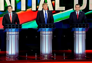 Republicanos. De izquierda a derecha, los precadidatos  a la presidencia Marco Rubio, Donald Trump y Ted Cruz.
