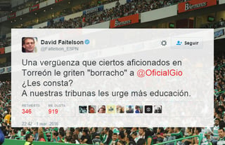 A través de su cuenta de Twitter, el comentarista deportivo criticó el recibimiento a Dos Santos.