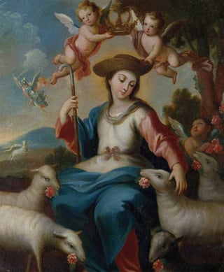 Muestra. Detalle de la obra La Divina Pastora, de Miguel Cabrera, que hace parte de la muestra.