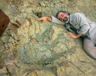 El hallazgo en la zona de Maragua, en el municipio de Sucre y a 64 kilómetros de la ciudad homónima, podría ser una de las huellas más grandes de dinosaurios de este tipo en el mundo. (EFE)