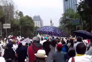 Los integrantes del Frente Nacional por la Familia avanzan sobre la avenida Paseo de la Reforma. (ESPECIAL)