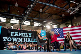 Clinton hacía campaña con su hija, Chelsea Clinton, y con la actriz Elizabeth Banks en un acto dirigido a mujeres que han votado por los republicanos en elecciones anteriores. (AP) 
