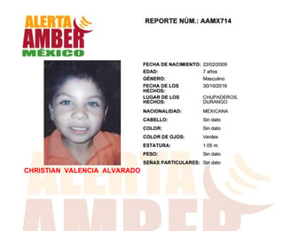 El menor responde al nombre de Christian Valencia Alvarado y según el reporte de los hechos fue arrebatado de su domicilio por Jorge Valencia Dávila. (ESPECIAL)
