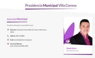 En el portal de internet del gobierno de Villa Corona, Sierra Cabrera aparece como “autoridad municipal”. (ESPECIAL) 