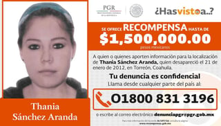 La familia de Thania ha interpuesto una denuncia contra Olivas, por ésta y diversas violaciones a protocolos. Sobre Muñoz, sospechoso de pasar información en este caso, ahora es el titular de PGR en Torreón. 