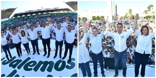 Riquelme festejó en Saltillo; Anaya encabezó el Frente por un Coahuila Digno desde Torreón. (FERNANDO COMPEÁN Y JESÚS GALINDO)