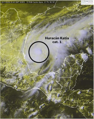Este miércoles a las 16:12 horas, 'Katia' se convirtió en huracán categoría 1. (ESPECIAL)