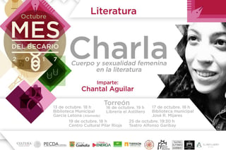 Invtación. Chantal Aguilar hablará sobre sexualidad femenina en la literatura.