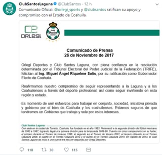 El club publicó en sus redes sociales un mensaje de apoyo a Riquelme.

