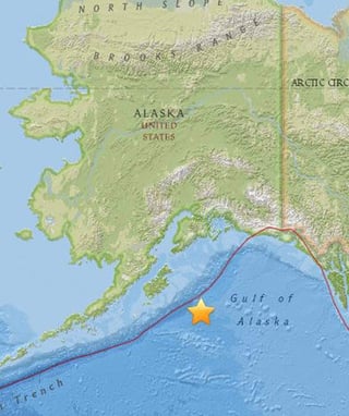 El epicentro se ubicó a 25 kilómetros de profundidad en el Golfo de Alaska, a unos 280 kilómetros al sureste de Kodiak, una localidad de poco más de seis mil habitantes, que hasta el momento no reporta daños. (ARCHIVO)
