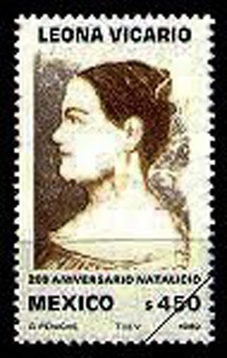 Sello postal de Leona Vicario con motivo del segundo centenario de su natalicio.