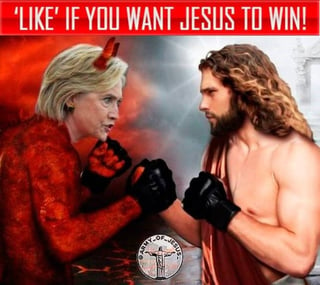 Virales. La cuenta Army of  Jesus compartió imágenes de Hillary Clinton peleando con Jesús durante la campaña de 2016. (TWITTER)