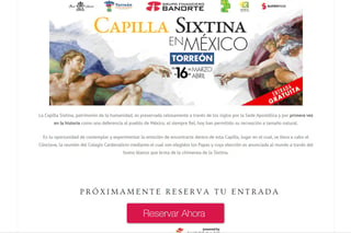 Réplica. En el portal sixtinaenmexico.com es en donde se expiden las entradas sin costo para visitar la réplica de la Capilla. (CORTESÍA)
