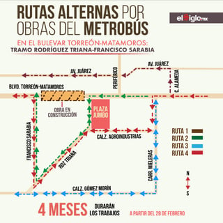 Alternas. Hoy lunes comienzan las maniobras de preparación para las rutas alternas que apoyarán durante 4 meses el sector de Torreón-Matamoros a la altura de Sarabia-Rdz. Triana. (TOM PALOMARES)