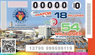 Sorteo. Premio Mayor de la Lotería Nacional cayó en Gómez Palacio con el número 57824 en dos series de 6 millones de pesos. (TWITTER)