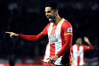 Juan Pedro Ramírez celebra el segundo gol de Girona en la victoria 2-0 sobre Deportivo La Coruña. (EFE)